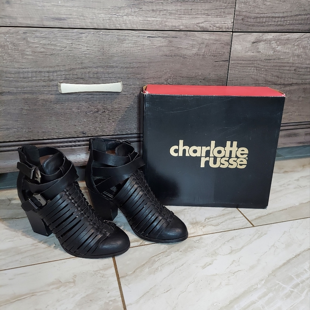 Charlotte Russ Black Faux Leather Ankle Boots